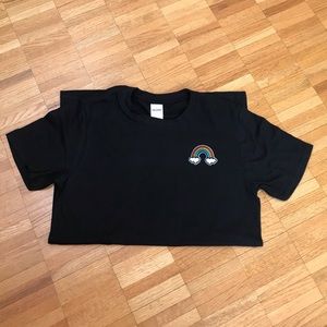 Custom designed rainbow pattern on black T-shirt